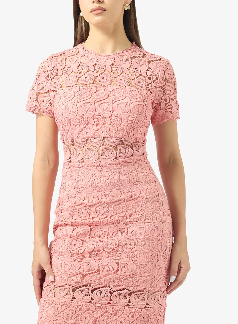 Just Me  Tiered Lace Detailed Short Sleeve Midi Dress for Women | Best Price UAE